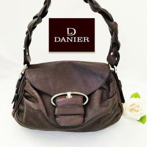 DANIER Leather Shoulder Bag Dark Brown MagnetFront